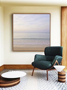 Quadro Quadrado Praia Azul Prateado Céu Claro Lilás Natureza Canvas Moldura