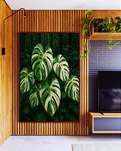 Quadro Vertical Plantas Costela de Adão Natureza Verde Paisagem Canvas Moldura
