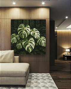 Quadro Quadrado Plantas Costela de Adão Natureza Verde Paisagem Canvas Moldura