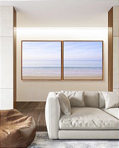 Duo de Quadros Quadrados Praia Nascer do Sol Lilás Claro Natureza Canvas Moldura