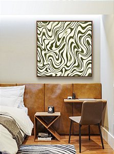 Quadro Quadrado Abstrato Ondulações Orgânicas Verde Oliva Canvas Moldura