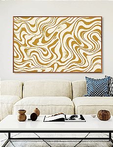 Quadro Horizontal Abstrato Ondulações Orgânicas Amarelo Canvas Moldura