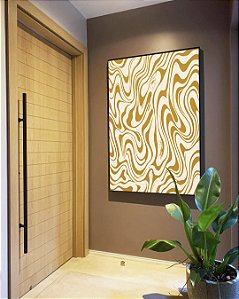 Quadro Vertical Abstrato Ondulações Orgânicas Amarelo Canvas Moldura