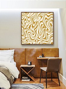 Quadro Quadrado Abstrato Ondulações Orgânicas Amarelo Canvas Moldura