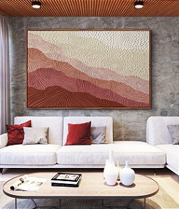 Quadro Horizontal Abstrato Degradê Textura Marfim Rosa Salmão Canvas Moldura
