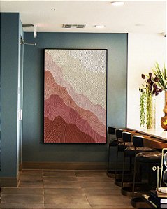 Quadro Horizontal Abstrato Degradê Textura Marfim Rosa Salmão Canvas Moldura