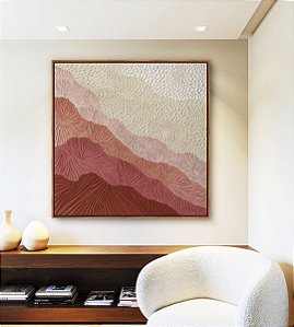 Quadro Quadrado Abstrato Degradê Textura Marfim Rosa Salmão Canvas Moldura