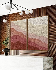 Duo de Quadros Abstrato Degradê Textura Marfim Rosa Salmão Canvas Moldura