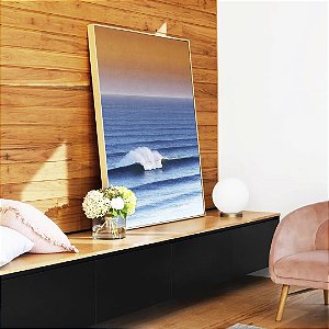 Quadro Vertical Mar Ondulado Azul Pôr do Sol Laranja Canvas Moldura