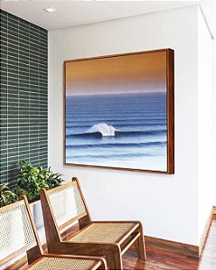 Quadro Quadrado Mar Ondulado Azul Pôr do Sol Laranja Canvas Moldura