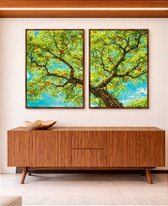 Duo de Quadros Árvore Frutífera Céu Azul Turquesa Natureza Canvas Moldura