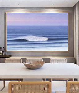 Quadro Horizontal Mar Ondulado Azul Céu Lilás Canvas Moldura