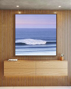 Quadro Quadrado Mar Ondulado Azul Céu Lilás Canvas Moldura