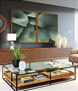 Duo de Quadros Planta Hosta Folhagem Verde Natureza Canvas Moldura