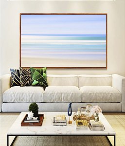 Quadro Horizontal Praia Movimento Mar Turquesa Céu Lilás Canvas Moldura