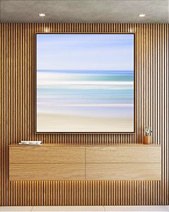 Quadro Quadrado Praia Movimento Mar Turquesa Céu Lilás Canvas Moldura