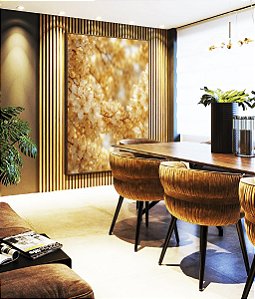 Quadro Vertical Cerejeira em Flor Tons Dourados Natureza Canvas Moldura