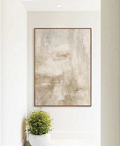 Quadro Vertical Abstrato Textura Concreto Marfim Canvas Moldura