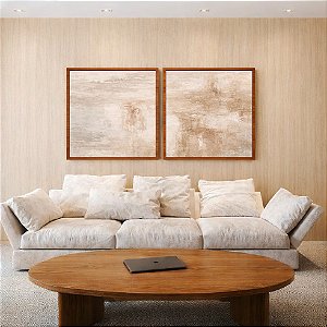 Duo de Quadros Quadrados Abstrato Textura Concreto Marfim Canvas Moldura