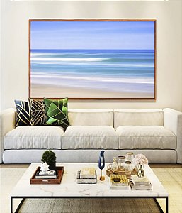 Quadro Horizontal Mar Azul Céu Claro Movimento Natureza Canvas Moldura