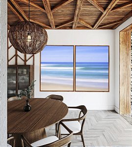 Duo de Quadros Mar Azul Céu Claro Movimento Natureza Canvas Moldura