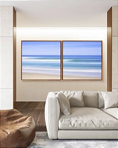 Duo de Quadros Quadrados Mar Azul Céu Claro Movimento Natureza Canvas Moldura