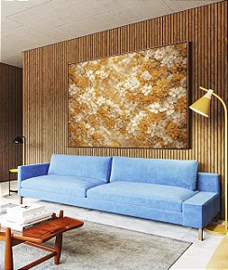 Quadro Horizontal Árvore Tons de Dourado Cerejeira em Flor Canvas Moldura