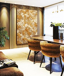 Quadro Vertical Árvore Tons de Dourado Cerejeira em Flor Canvas Moldura