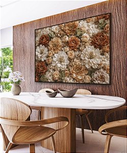 Quadro Horizontal Flores Peônias Rosas Dálias Canvas Moldura