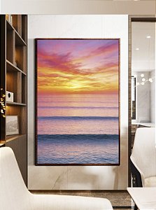 Quadro Vertical Pôr so Sol Laranja Mar Azul Ondulado Canvas Moldura