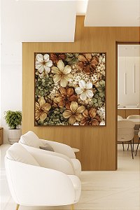 Quadro Quadrado Flores Silvestres Cores Neutras Natureza Canvas Moldura