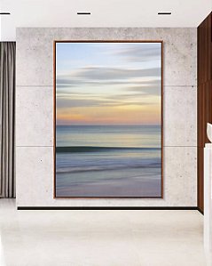 Quadro Vertical Céu Laranja Mar Azul Prateado Movimento Canvas Moldura
