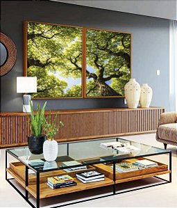 Duo de Quadros Céu Azul Árvores Verde Intenso Natureza Canvas Moldura