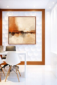 Quadro Quadrado Abstrato Marrom Cobre Creme Marfim Canvas Moldura