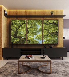 Trio de Quadros Árvores Folhas Verdes Céu Azul Limpo Natureza Canvas Moldura