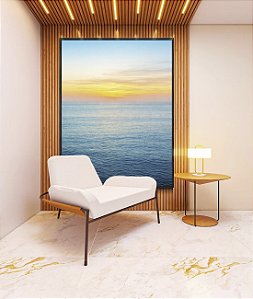 Quadro Vertical Nascer do Sol Laranja Mar Azul Sereno Natureza Canvas Moldura