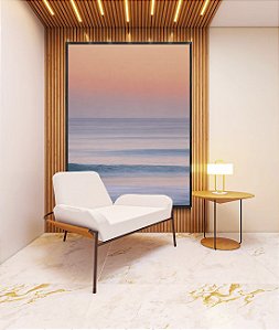 Quadro Vertical Mar Azul Ondulado Céu Rosa Laranja Canvas Moldura