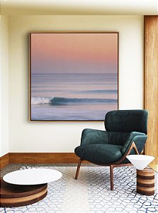 Quadro Quadrado Mar Azul Ondulado Céu Rosa Laranja Canvas Moldura