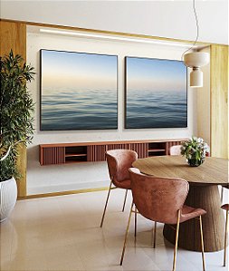 Duo de Quadros Quadrados Mar Sereno Azul e Céu Claro Natureza Canvas Moldura