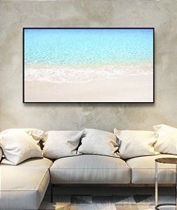 Quadro Horizontal Areia Branca Praia Azul Cristalino Canvas Moldura