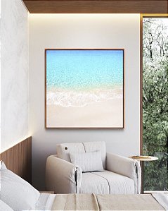 Quadro Quadrado Areia Branca Praia Azul Cristalino Canvas Moldura