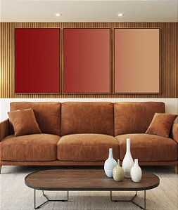 Trio de Quadros Abstrato Degradê Vermelho Laranja Pêssego Suave Canvas Moldura