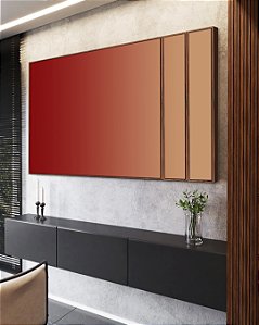 Trio de Quadros Estilizados Abstrato Degradê Vermelho Laranja Pêssego Suave Canvas Moldura