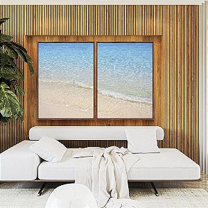 Duo de Quadros Praia Branca Luminosa Mar Azul Claro Canvas Moldura