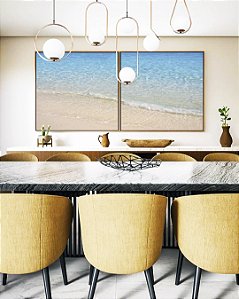 Duo de Quadros Quadrados Praia Branca Luminosa Mar Azul Claro Canvas Moldura