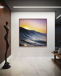 Quadro Quadrado Pôr do sol em Mar Azul Ondulado Canvas Moldura