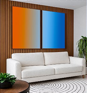 Duo de Quadros Abstrato Degradê Laranja Azul Canvas Moldura