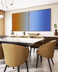 Duo de Quadros Quadrados Abstrato Degradê Laranja Azul Canvas Moldura