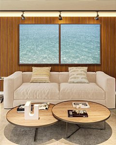 Duo de Quadros Quadrados Mar de Água Clara Iluminado Transparente Canvas Moldura