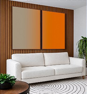 Duo de Quadros Abstrato Degradê Cinza Laranja Tangerina Canvas Moldura